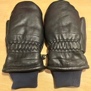 Vintage Aris Black Softan Leather Ladies' Large Ski Mittens fleece foam lining